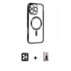 MARSİLYAN™- iPhone 16 Pro Max Kılıf Nova Işık Özel Seri - Siyah Bilvis Hayalet Cam Ekran Koruyucu + PVD Metal Kamera Lens - SH