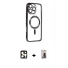 MARSİLYAN™- iPhone 16 Pro Max Kılıf Nova Işık Özel Seri - Siyah Bilvis Hayalet Cam Ekran Koruyucu + PVD Metal Kamera Lens - GD
