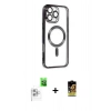 MARSİLYAN™- iPhone 16 Pro Max Kılıf Nova Işık Özel Seri - Siyah Buffer Cam Ekran Koruyucu + Raze Metal Kamera Lens - BZ