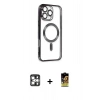 MARSİLYAN™- iPhone 16 Pro Max Kılıf Nova Işık Özel Seri - Siyah Buffer Cam Ekran Koruyucu + PVD Metal Kamera Lens - GS