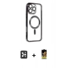 MARSİLYAN™- iPhone 16 Pro Max Kılıf Nova Işık Özel Seri - Siyah Buffer Cam Ekran Koruyucu + PVD Metal Kamera Lens - SH