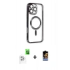 MARSİLYAN™- iPhone 16 Pro Max Kılıf Nova Işık Özel Seri - Siyah Buffer Hayalet Cam Ekran Koruyucu + Raze Metal Kamera Lens - BZ
