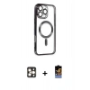 MARSİLYAN™- iPhone 16 Pro Max Kılıf Nova Işık Özel Seri - Siyah Buffer Hayalet Cam Ekran Koruyucu + Gold PVD Metal Kamera Lens