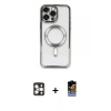 MARSİLYAN™- iPhone 16 Pro Max Kılıf Nova Işık Özel Seri - Siyah Buffer Hayalet Cam Ekran Koruyucu + Gold PVD Metal Kamera Lens