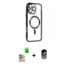MARSİLYAN™- iPhone 16 Pro Max Kılıf Nova Işık Özel Seri - Siyah Buffer Hayalet Cam Ekran Koruyucu + Raze Metal Kamera Lens - NLGY