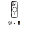 MARSİLYAN™- iPhone 16 Pro Max Kılıf Nova Işık Özel Seri - Siyah Buffer Hayalet Cam Ekran Koruyucu + Pers Alüminyum Kamera Lens - GS