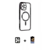 MARSİLYAN™- iPhone 16 Pro Max Kılıf Nova Işık Özel Seri - Siyah Buffer Hayalet Cam Ekran Koruyucu + PVD Metal Kamera Lens - GS