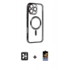 MARSİLYAN™- iPhone 16 Pro Max Kılıf Nova Işık Özel Seri - Siyah Buffer Hayalet Cam Ekran Koruyucu + PVD Metal Kamera Lens - SH