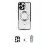MARSİLYAN™- iPhone 16 Pro Max Kılıf Nova Işık Özel Seri - Siyah Joko Magic 5D Cam + Gümüş PVD Metal Kamera Lens