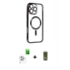 MARSİLYAN™- iPhone 16 Pro Max Kılıf Nova Işık Özel Seri - Siyah Joko Magic 5D Hayalet Cam + Raze Metal Kamera Lens - BZ