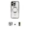 MARSİLYAN™- iPhone 16 Pro Max Kılıf Nova Işık Özel Seri - Siyah Joko Magic 5D Hayalet Cam + Gri Pers Alüminyum Kamera Lens