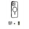 MARSİLYAN™- iPhone 16 Pro Max Kılıf Nova Işık Özel Seri - Siyah Joko Magic 5D Hayalet Cam + Gri Pers Alüminyum Kamera Lens