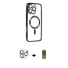 MARSİLYAN™- iPhone 16 Pro Max Kılıf Nova Işık Özel Seri - Siyah Joko Magic 5D Hayalet Cam + Pers Alüminyum Kamera Lens - GS