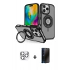 MARSİLYAN™- iPhone 16 Pro Max Kılıf Nova Minimal Serisi - Siyah 3D Antistatik Hayalet Cam Ekran Koruyucu + Pers Alüminyum Kamera Lens - GS