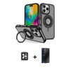 MARSİLYAN™- iPhone 16 Pro Max Kılıf Nova Minimal Serisi - Siyah 3D Antistatik Hayalet Cam Ekran Koruyucu + PVD Metal Kamera Lens - SH