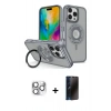 MARSİLYAN™- iPhone 16 Pro Max Kılıf Nova Minimal Serisi - Siyah 3D Antistatik Hayalet Cam Ekran Koruyucu + Pers Alüminyum Kamera Lens - GS
