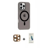 MARSİLYAN™- iPhone 16 Pro Max Kılıf Pusula Form Özel Seri - Şeffaf Pasifik Cam Ekran Koruyucu + Pers Alüminyum Kamera Lens - CLTM