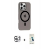MARSİLYAN™- iPhone 16 Pro Max Kılıf Pusula Form Özel Seri - Şeffaf Pasifik Cam Ekran Koruyucu + Pers Alüminyum Kamera Lens - GI
