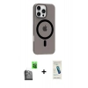 MARSİLYAN™- iPhone 16 Pro Max Kılıf Pusula Form Özel Seri - Şeffaf Pasifik Cam Ekran Koruyucu + Raze Metal Kamera Lens - SH