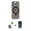 MARSİLYAN™- iPhone 16 Pro Max Kılıf Pusula Form Özel Seri - Siyah 360 Mat Full Body Arka Koruyucu + Raze Metal Kamera Lens - SH