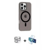 MARSİLYAN™- iPhone 16 Pro Max Kılıf Pusula Form Özel Seri - Siyah 3D Antistatik Cam Ekran Koruyucu + Pers Alüminyum Kamera Lens - GS
