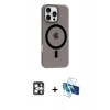 MARSİLYAN™- iPhone 16 Pro Max Kılıf Pusula Form Özel Seri - Siyah 3D Antistatik Cam Ekran Koruyucu + PVD Metal Kamera Lens - GS