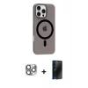 MARSİLYAN™- iPhone 16 Pro Max Kılıf Pusula Form Özel Seri - Siyah 3D Antistatik Hayalet Cam Ekran Koruyucu + Pers Alüminyum Kamera Lens - GI