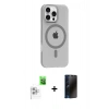 MARSİLYAN™- iPhone 16 Pro Max Kılıf Pusula Form Özel Seri - Siyah 3D Antistatik Hayalet Cam Ekran Koruyucu + Raze Metal Kamera Lens - BZ