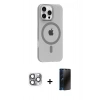 MARSİLYAN™- iPhone 16 Pro Max Kılıf Pusula Form Özel Seri - Siyah 3D Antistatik Hayalet Cam Ekran Koruyucu + Pers Alüminyum Kamera Lens - GI
