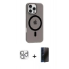 MARSİLYAN™- iPhone 16 Pro Max Kılıf Pusula Form Özel Seri - Siyah 3D Antistatik Hayalet Cam Ekran Koruyucu + Pers Alüminyum Kamera Lens - GS