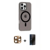 MARSİLYAN™- iPhone 16 Pro Max Kılıf Pusula Form Özel Seri - Siyah 3D Antistatik Hayalet Cam Ekran Koruyucu + Pers Alüminyum Kamera Lens - CLTM
