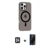MARSİLYAN™- iPhone 16 Pro Max Kılıf Pusula Form Özel Seri - Siyah 3D Antistatik Hayalet Cam Ekran Koruyucu + PVD Metal Kamera Lens - SH