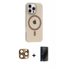 MARSİLYAN™- iPhone 16 Pro Max Kılıf Pusula Form Özel Seri - Siyah 3D Antistatik Hayalet Cam Ekran Koruyucu + Pers Alüminyum Kamera Lens - CLTM