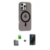 MARSİLYAN™- iPhone 16 Pro Max Kılıf Pusula Form Özel Seri - Siyah 3D Antistatik Hayalet Cam Ekran Koruyucu + Raze Metal Kamera Lens - SH