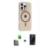 MARSİLYAN™- iPhone 16 Pro Max Kılıf Pusula Form Özel Seri - Siyah 3D Antistatik Hayalet Cam Ekran Koruyucu + Raze Metal Kamera Lens - SH