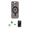 MARSİLYAN™- iPhone 16 Pro Max Kılıf Pusula Form Özel Seri - Siyah 3D Antistatik Hayalet Cam Ekran Koruyucu + Raze Metal Kamera Lens - BZ
