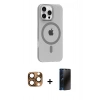 MARSİLYAN™- iPhone 16 Pro Max Kılıf Pusula Form Özel Seri - Siyah 3D Antistatik Hayalet Cam Ekran Koruyucu + Pers Alüminyum Kamera Lens - CLTM