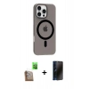 MARSİLYAN™- iPhone 16 Pro Max Kılıf Pusula Form Özel Seri - Siyah 3D Antistatik Hayalet Cam Ekran Koruyucu + Raze Metal Kamera Lens - CLTM