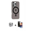 MARSİLYAN™- iPhone 16 Pro Max Kılıf Pusula Form Özel Seri - Siyah 3D Antistatik Mat Seramik Nano Ekran Koruyucu + Pers Alüminyum Kamera Lens - GI