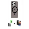 MARSİLYAN™- iPhone 16 Pro Max Kılıf Pusula Form Özel Seri - Siyah 3D Antistatik Mat Seramik Nano Ekran Koruyucu + Raze Metal Kamera Lens - SH