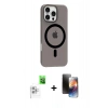MARSİLYAN™- iPhone 16 Pro Max Kılıf Pusula Form Özel Seri - Siyah 3D Antistatik Mat Seramik Nano Ekran Koruyucu + Raze Metal Kamera Lens - BZ