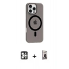MARSİLYAN™- iPhone 16 Pro Max Kılıf Pusula Form Özel Seri - Siyah Bilvis Hayalet Cam Ekran Koruyucu + PVD Metal Kamera Lens - GS