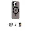 MARSİLYAN™- iPhone 16 Pro Max Kılıf Pusula Form Özel Seri - Siyah Buffer Hayalet Cam Ekran Koruyucu + Pers Alüminyum Kamera Lens - GI