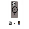 MARSİLYAN™- iPhone 16 Pro Max Kılıf Pusula Form Özel Seri - Siyah Buffer Hayalet Cam Ekran Koruyucu + PVD Metal Kamera Lens - SH