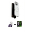 MARSİLYAN™- iPhone 16 Pro Max Kılıf Pusula Form Serisi - Şeffaf 360 Full Body Arka Koruyucu + Gümüş Bilvis Titan Kamera Lens