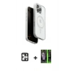 MARSİLYAN™- iPhone 16 Pro Max Kılıf Pusula Form Serisi - Şeffaf 360 Full Body Arka Koruyucu + PVD Metal Kamera Lens - GS