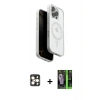 MARSİLYAN™- iPhone 16 Pro Max Kılıf Pusula Form Serisi - Şeffaf 360 Full Body Arka Koruyucu + PVD Metal Kamera Lens - GD