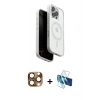 MARSİLYAN™- iPhone 16 Pro Max Kılıf Pusula Form Serisi - Siyah 3D Antistatik Cam Ekran Koruyucu + Pers Alüminyum Kamera Lens - CLTM