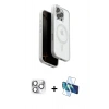 MARSİLYAN™- iPhone 16 Pro Max Kılıf Pusula Form Serisi - Siyah 3D Antistatik Cam Ekran Koruyucu + Pers Alüminyum Kamera Lens - GS