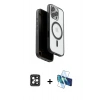 MARSİLYAN™- iPhone 16 Pro Max Kılıf Pusula Form Serisi - Siyah 3D Antistatik Cam Ekran Koruyucu + PVD Metal Kamera Lens - SH